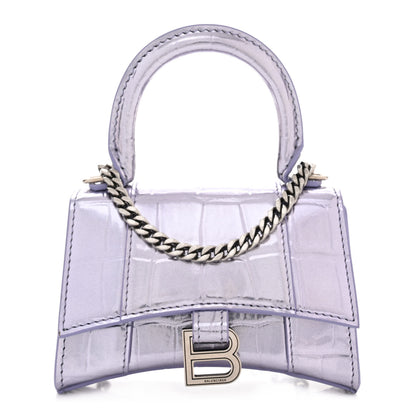 Balenciaga Metallic Calfskin Crocodile Embossed Hourglass Top Handle Bag Mini with Chain Lilac 1 of 10