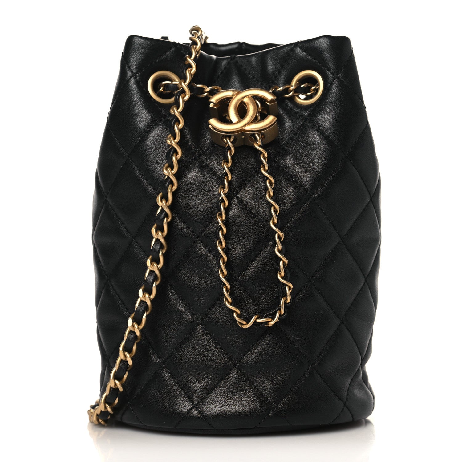 Chanel Lambskin Quilted Pearl Crush Drawstring Bag Black 1 of 9