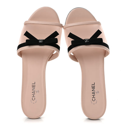 Chanel Mesh Lambskin CC Bow Mules 37.5 Pink 2 of 9