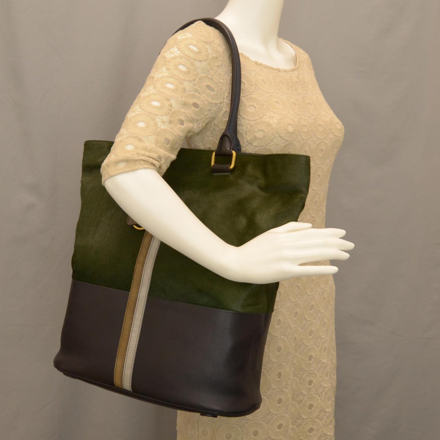 Pony Hair Racer Stripe Tote Green
