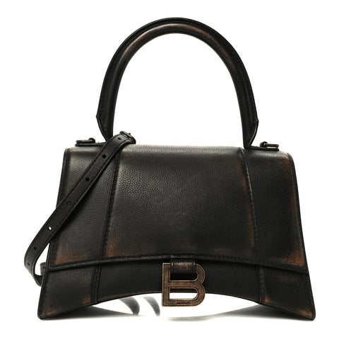 Used Calfskin Small Hourglass Top Handle Bag Brown