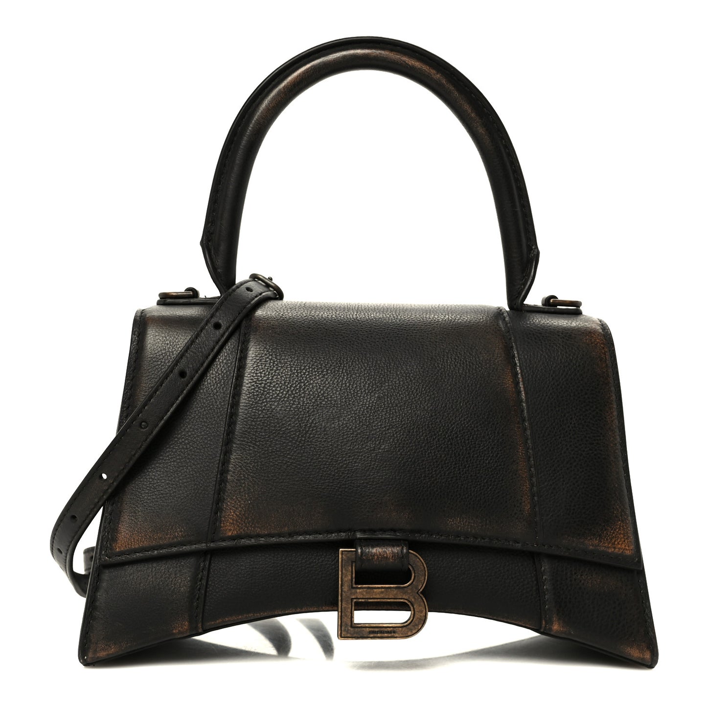 Used Calfskin Small Hourglass Top Handle Bag Brown