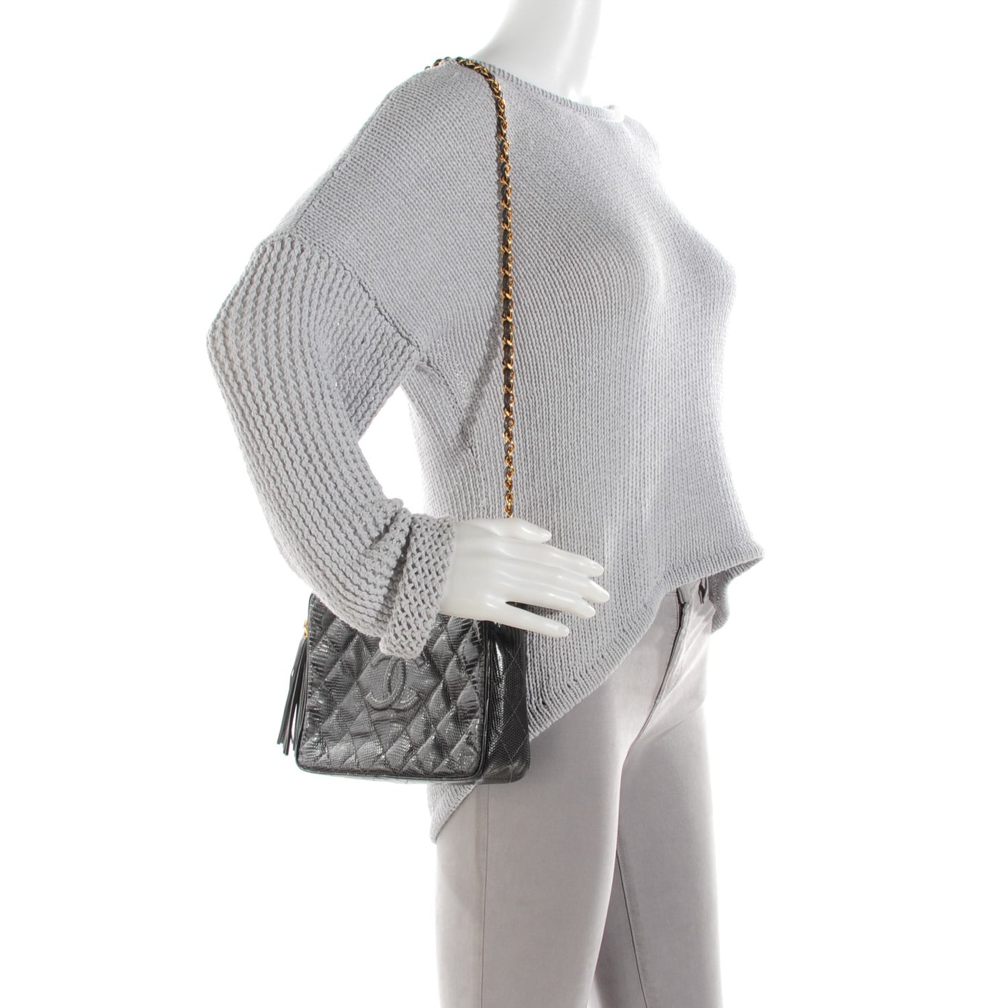 Lizard Quilted Tassel Camera Case Dark Grey
