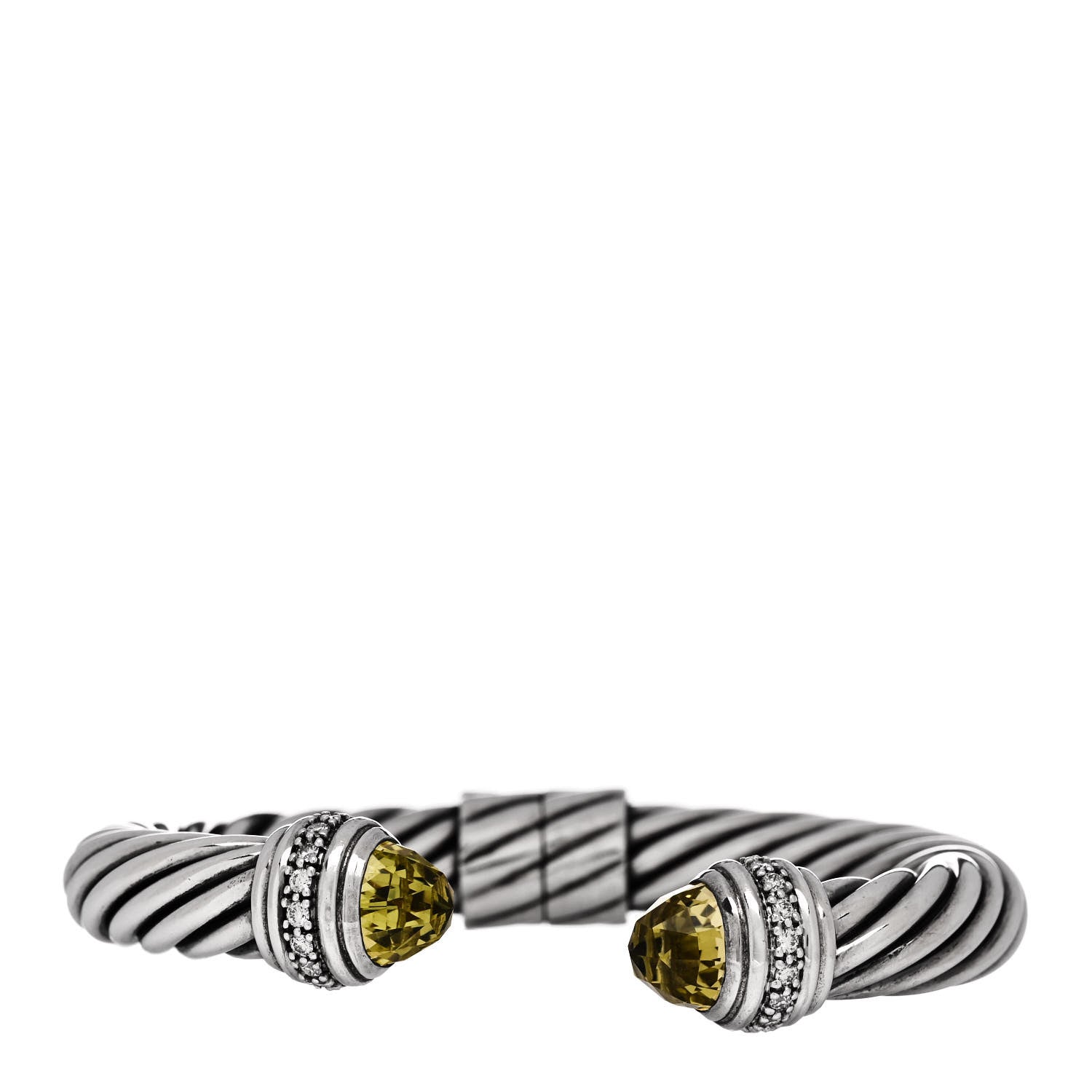 David Yurman Sterling Silver Diamond Citrine 10mm Cable Classics Hinged Bracelet 1 of 3