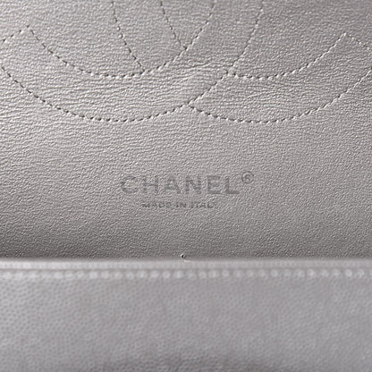 Chanel Metallic Caviar Chevron Quilted Jumbo Double Flap Silver 6 of 11