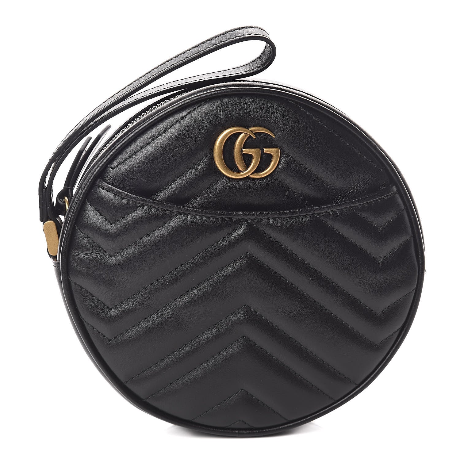 Gucci Calfskin Matelasse GG Marmont Round Wrist Wallet Black 1 of 7