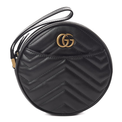 Gucci Calfskin Matelasse GG Marmont Round Wrist Wallet Black 1 of 7