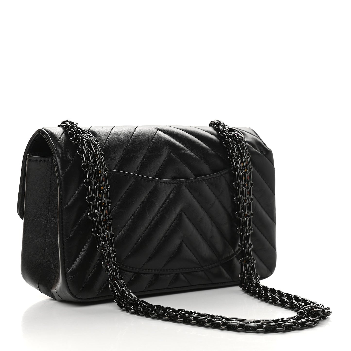 Aged Calfskin Chevron Quilted 2.55 Reissue Mini Flap So Black