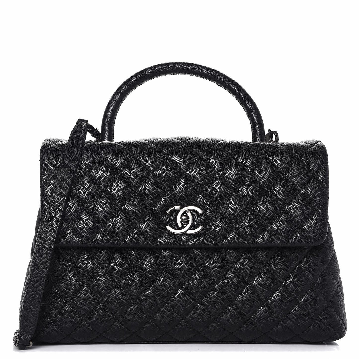 Caviar Quilted Medium Coco Handle Flap Black