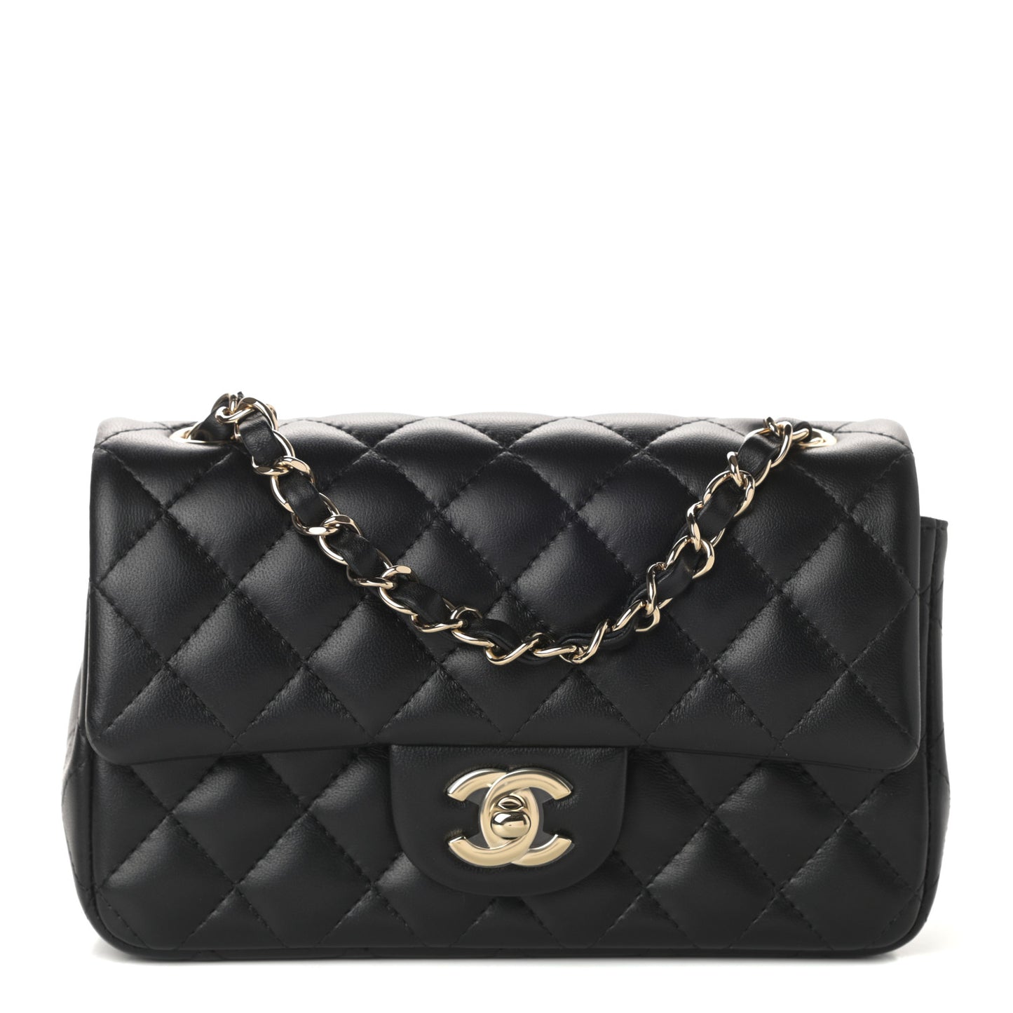 Lambskin Quilted Mini Rectangular Flap Black