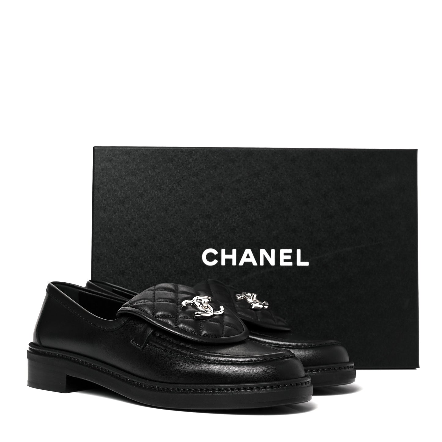 Lambskin Quilted CC Turnlock Loafers 37.5 Black