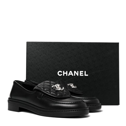 Chanel Lambskin Quilted CC Turnlock Loafers 37.5 Black 10 of 10
