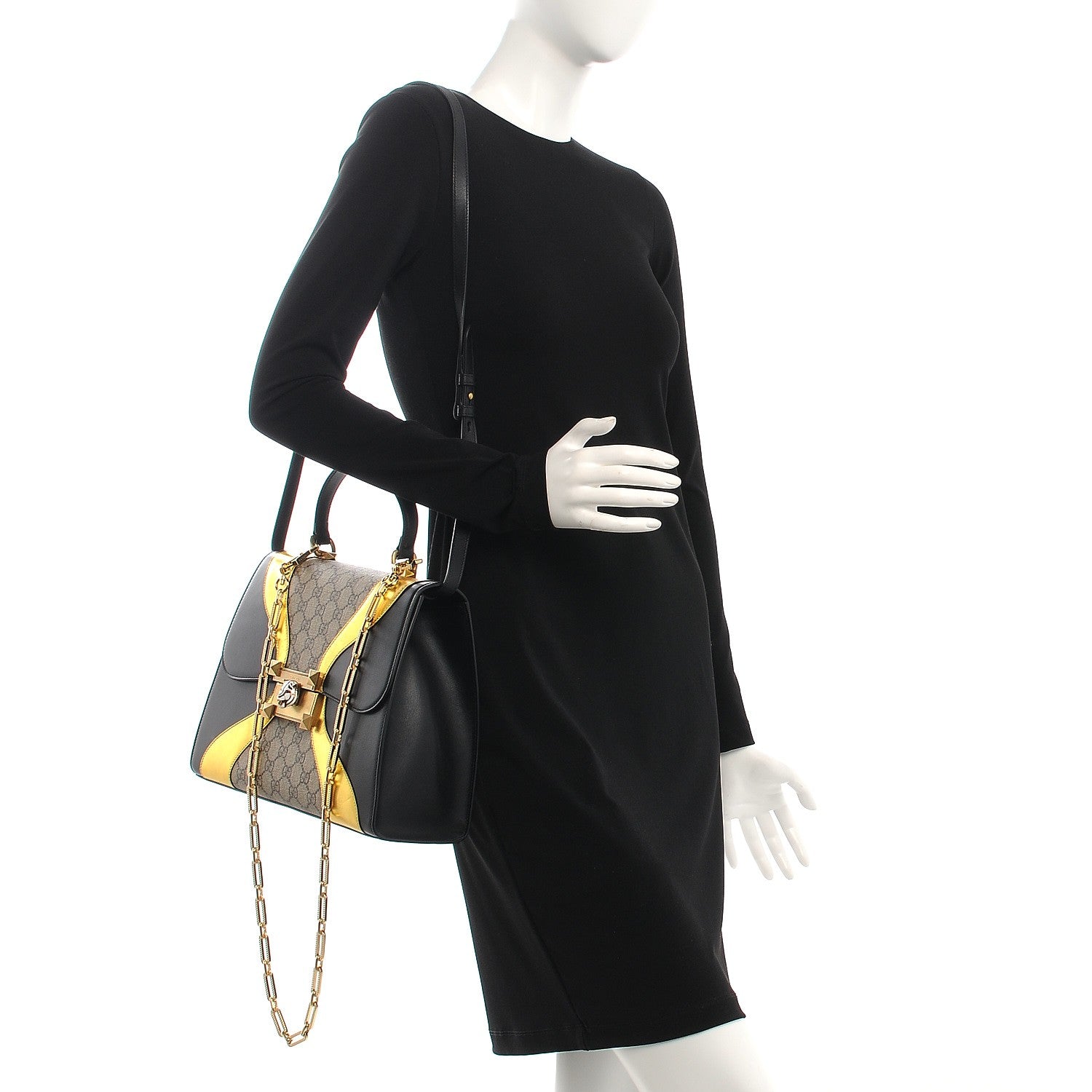 Gucci Nappa GG Supreme Monogram Medium Osiride Top Handle Bag Black Oro Vecchio Beige Ebony 2 of 8