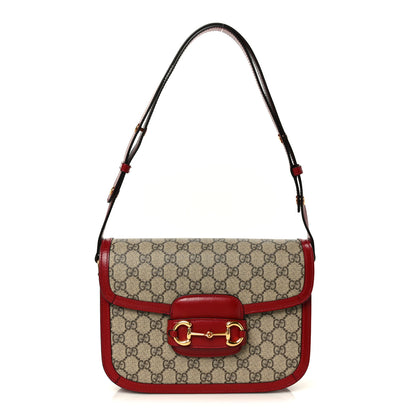 Gucci GG Supreme Monogram Azalea Calfskin Horsebit 1955 Shoulder Bag Beige Ebony New Cherry Red 1 of 11