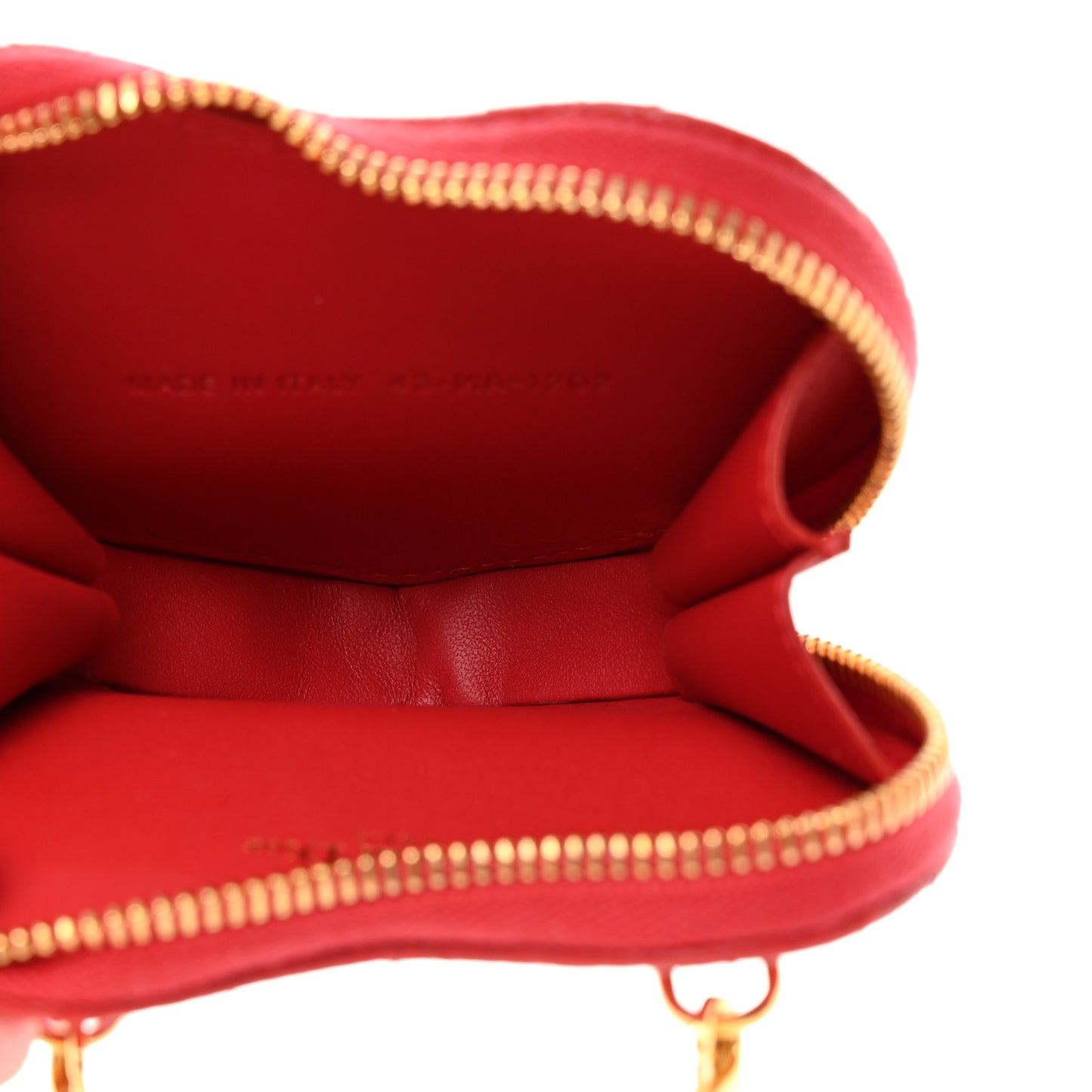 Calfskin Cannage Dioramour Caro Heart Pouch With Chain Bright Red
