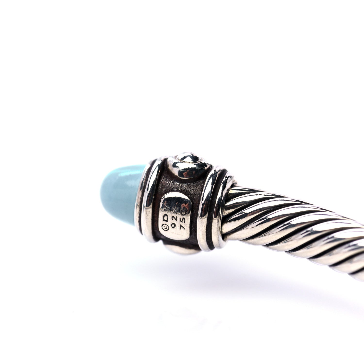 David Yurman Sterling Silver 18K Yellow Gold Turquoise 4mm Cable Renaissance Bracelet 4 of 5