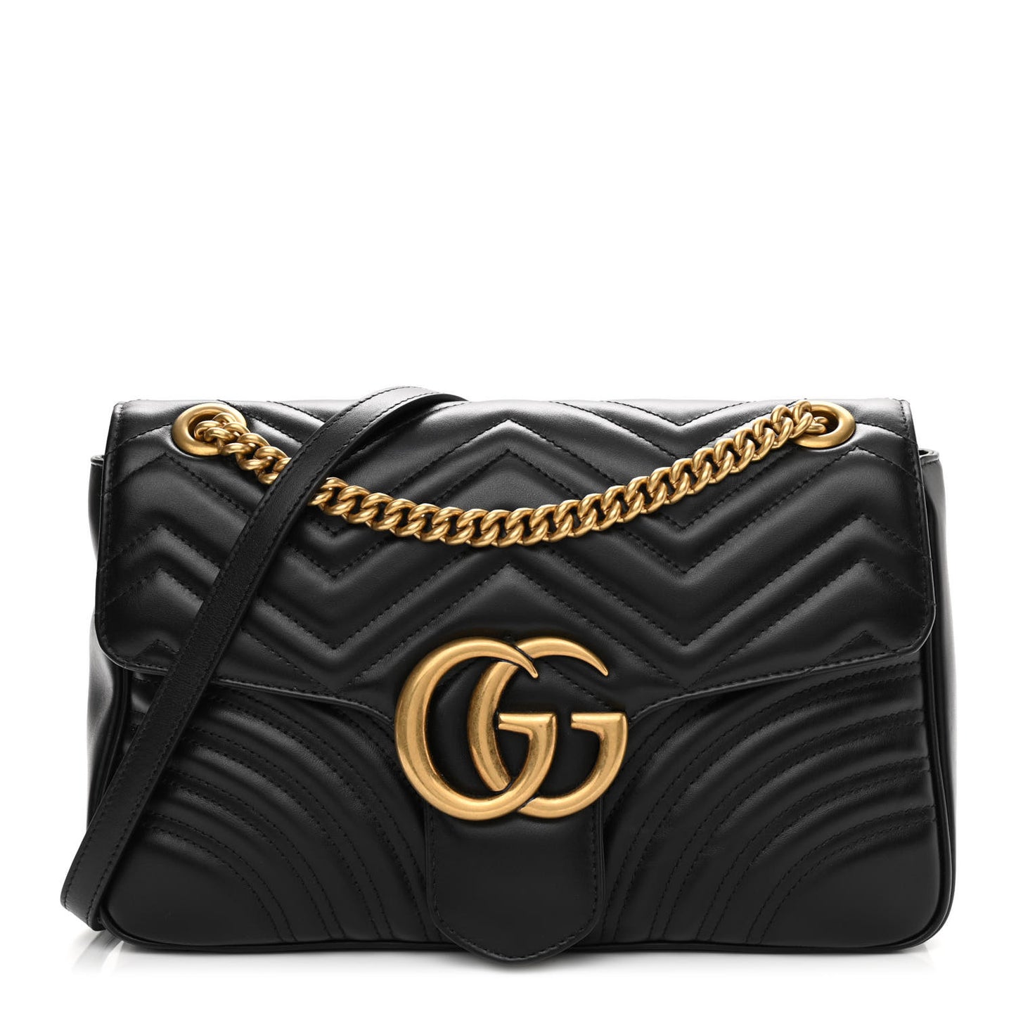 Calfskin Matelasse Medium GG Marmont Shoulder Bag Black