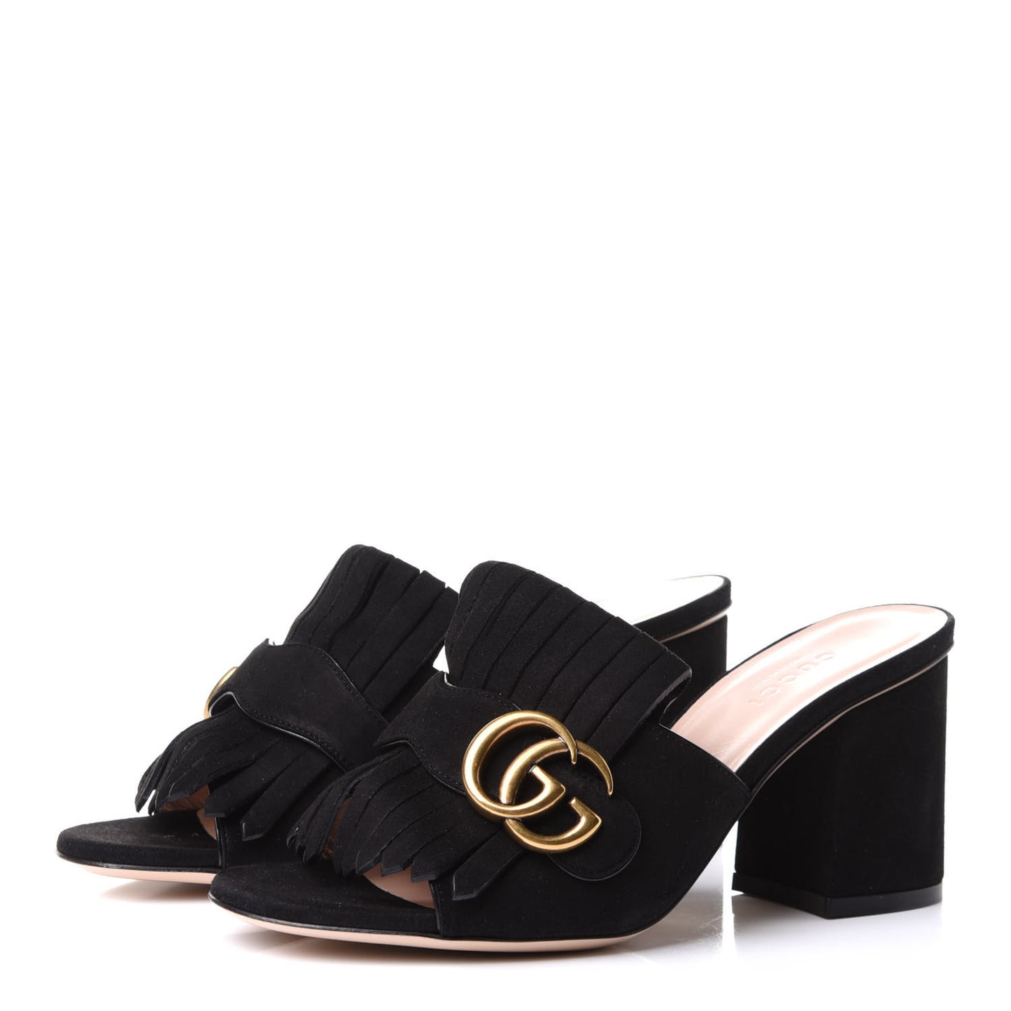 Kid Scamosciato GG Marmont Fringe 75mm Slide Sandals 35.5 Black