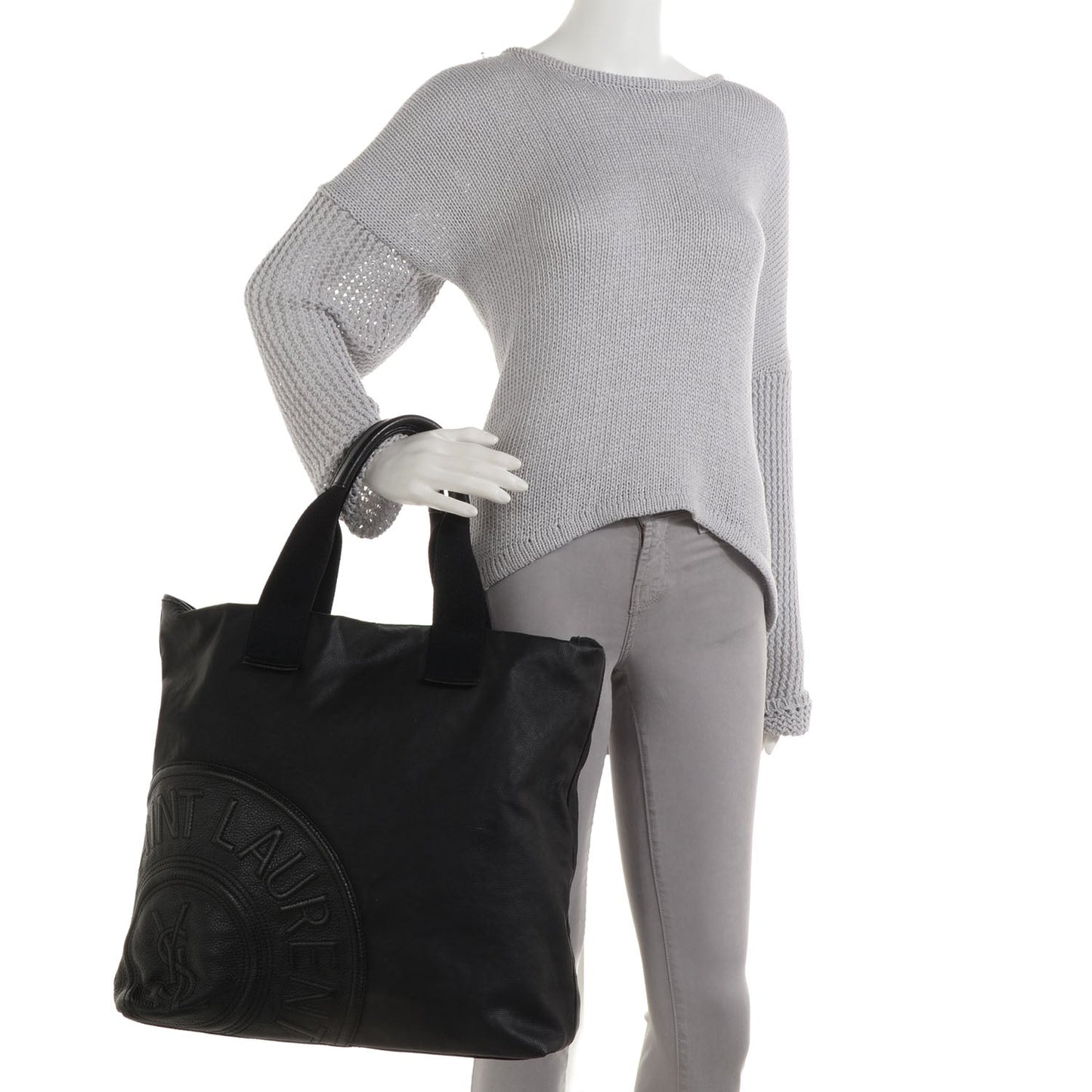 Coated Canvas Leather Patch Logo Tote Black