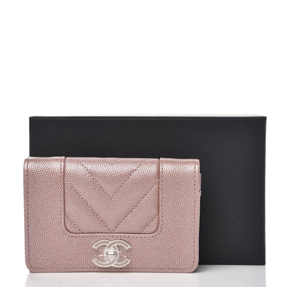 Chanel Metallic Caviar Chevron Quilted Vintage Mademoiselle Card Holder Pink 9 of 9