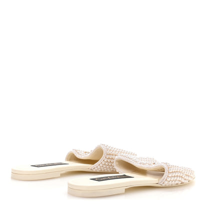 Chanel Pearl Crystal CC Mules Sandals 39 Ivory 5 of 8