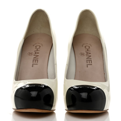 Chanel Patent Cap Toe CC Pumps 38.5 White Black 2 of 8