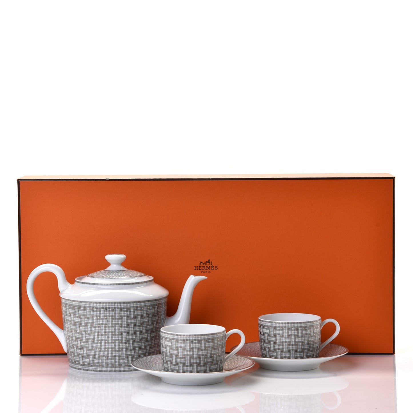 Porcelain 24 Mosaique Teapot Cup Set Platinum