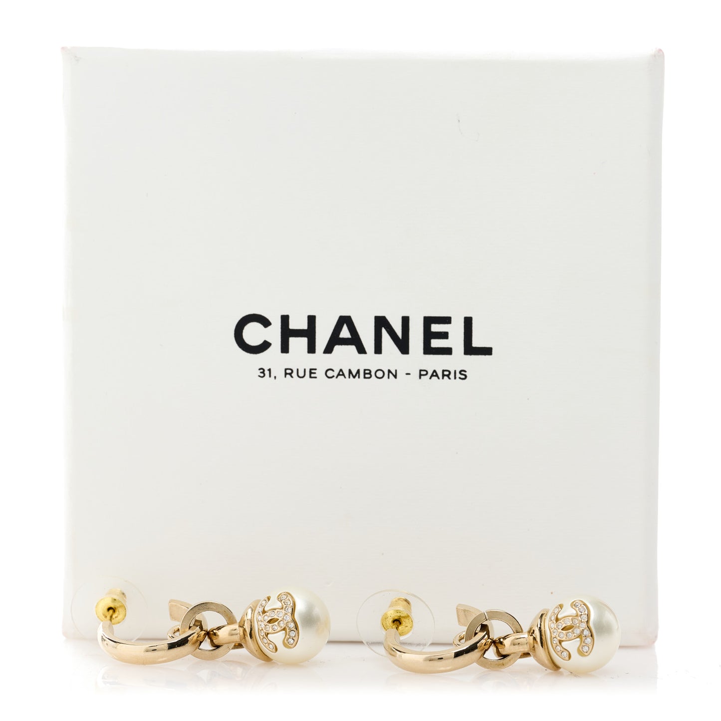 Crystal CC Pearl Drop Earrings Gold