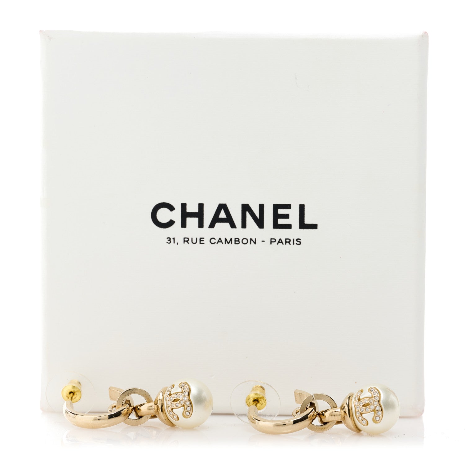 Chanel Crystal CC Pearl Drop Earrings Gold 5 of 5