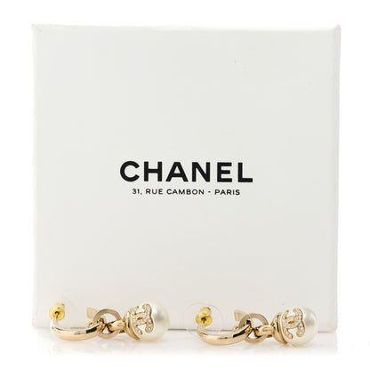 Chanel Crystal CC Pearl Drop Earrings Gold 5 of 5