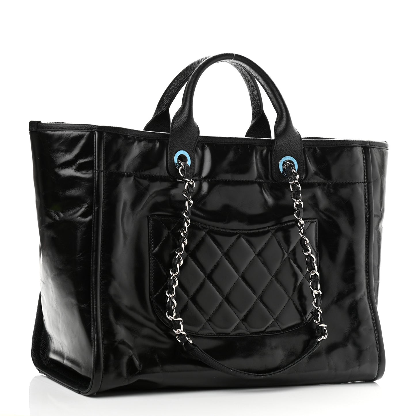 Glazed Calfskin Large Deauville Tote Black