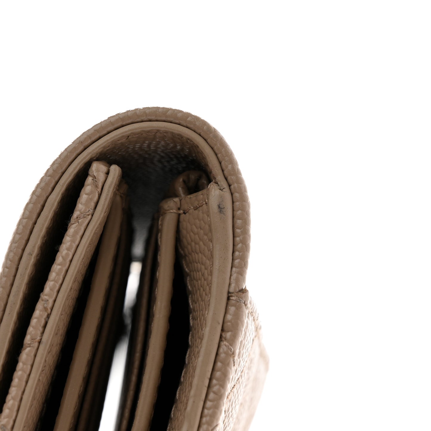Grain De Poudre Mixed Matelasse Triquilt Monogram Compact Tri Fold Wallet Dark Beige