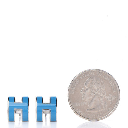 Hermes Palladium Lacquered Pop H Earrings Bleu Paradis 2 of 5