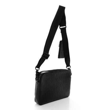 Louis Vuitton Calfskin Monogram Shadow Trio Messenger Black 3 of 11
