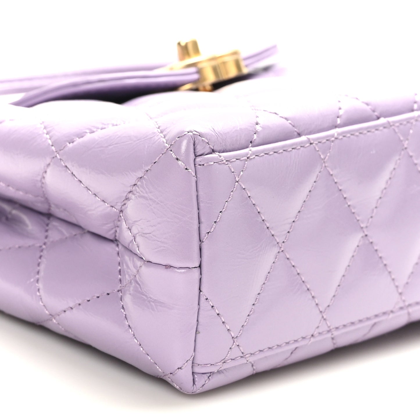 Shiny Aged Calfskin Quilted Nano Kelly Shopper Lilac