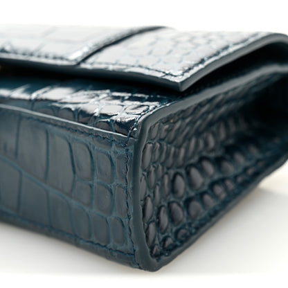 Balenciaga Shiny Calfskin Crocodile Embossed Hourglass Chain Bag Dark Petrol Blue 9 of 9