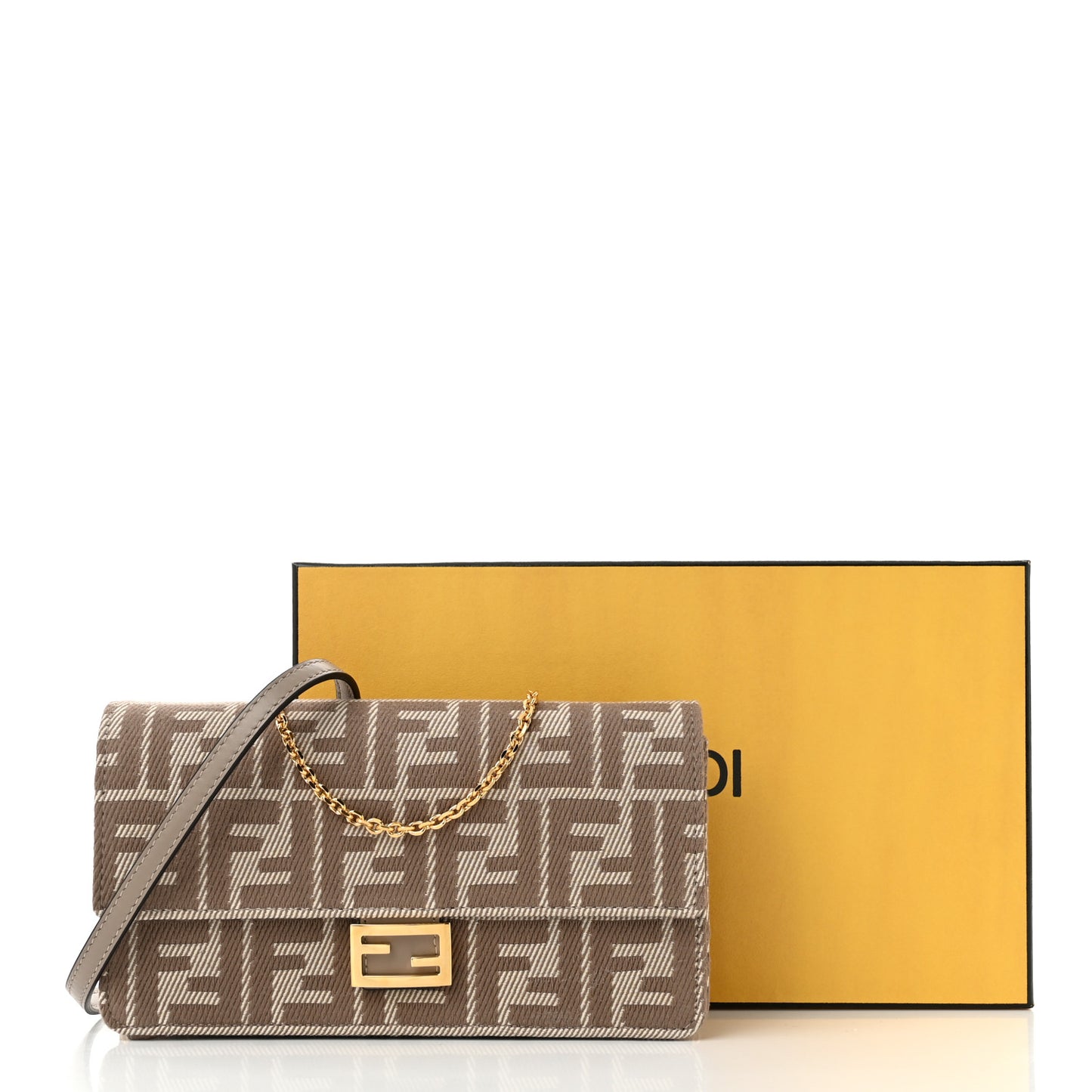 Jacquard Denim Effect FF 1974 Wallet On Chain White Dove