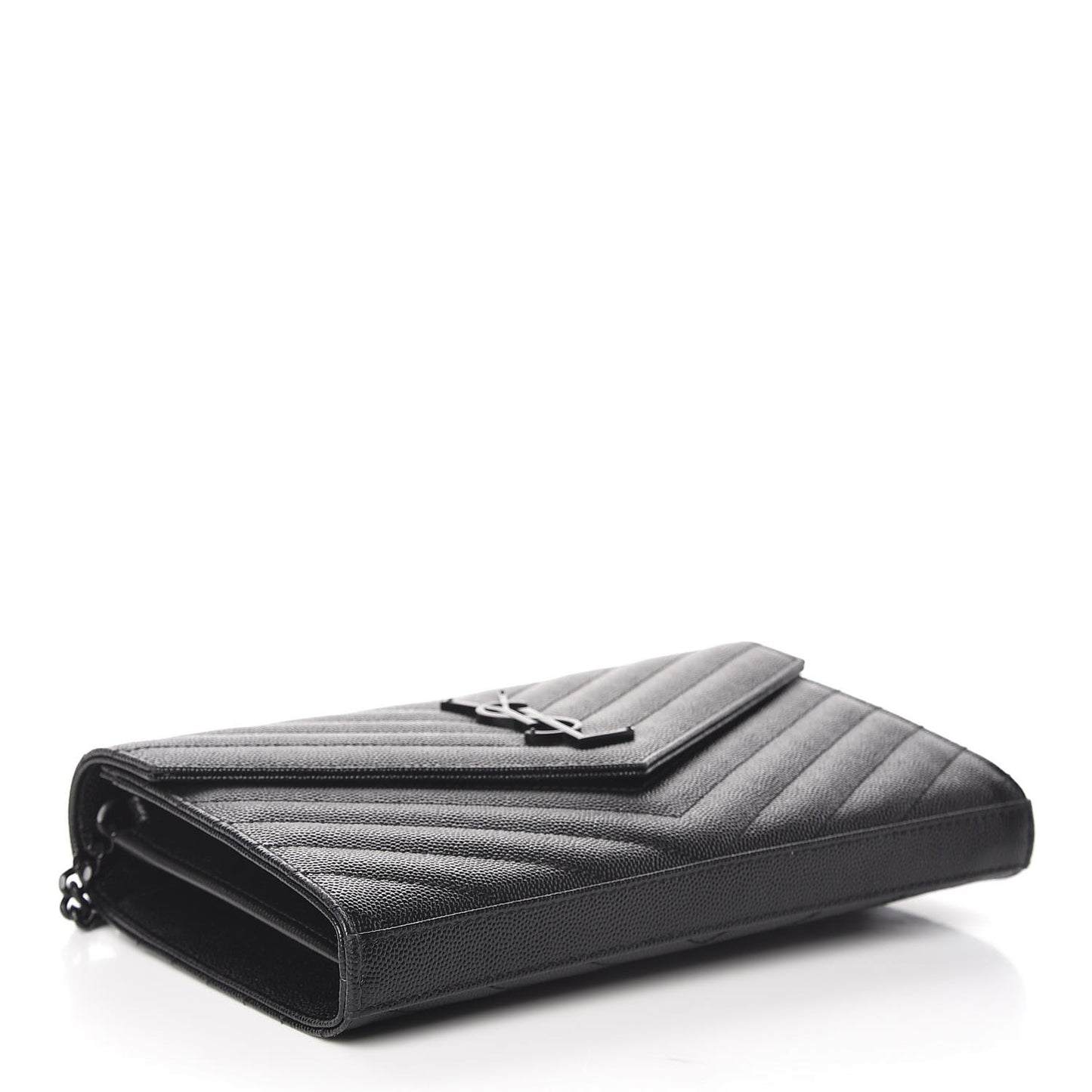 Grain De Poudre Matelasse Chevron Monogram Chain Wallet Black