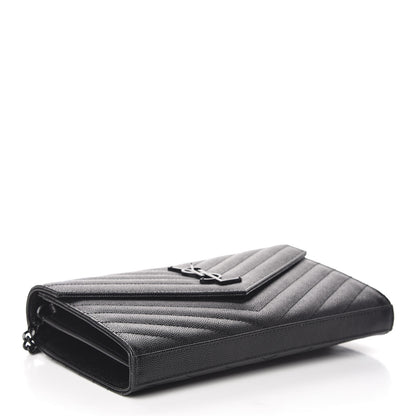 Saint Laurent Grain De Poudre Matelasse Chevron Monogram Chain Wallet Black 4 of 14