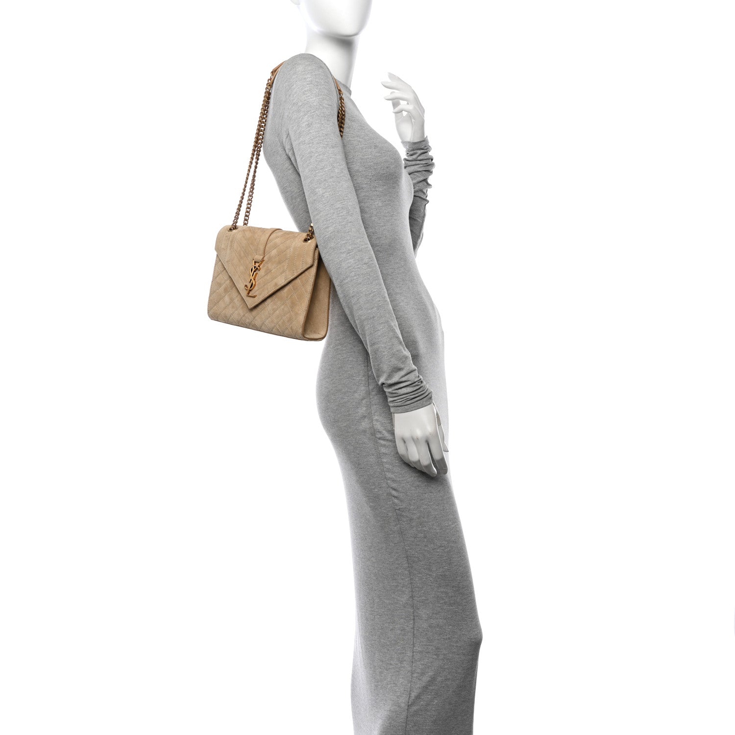 Saint Laurent Suede Mixed Matelasse Triquilt Medium Monogram Envelope Satchel Sea Salt 2 of 10