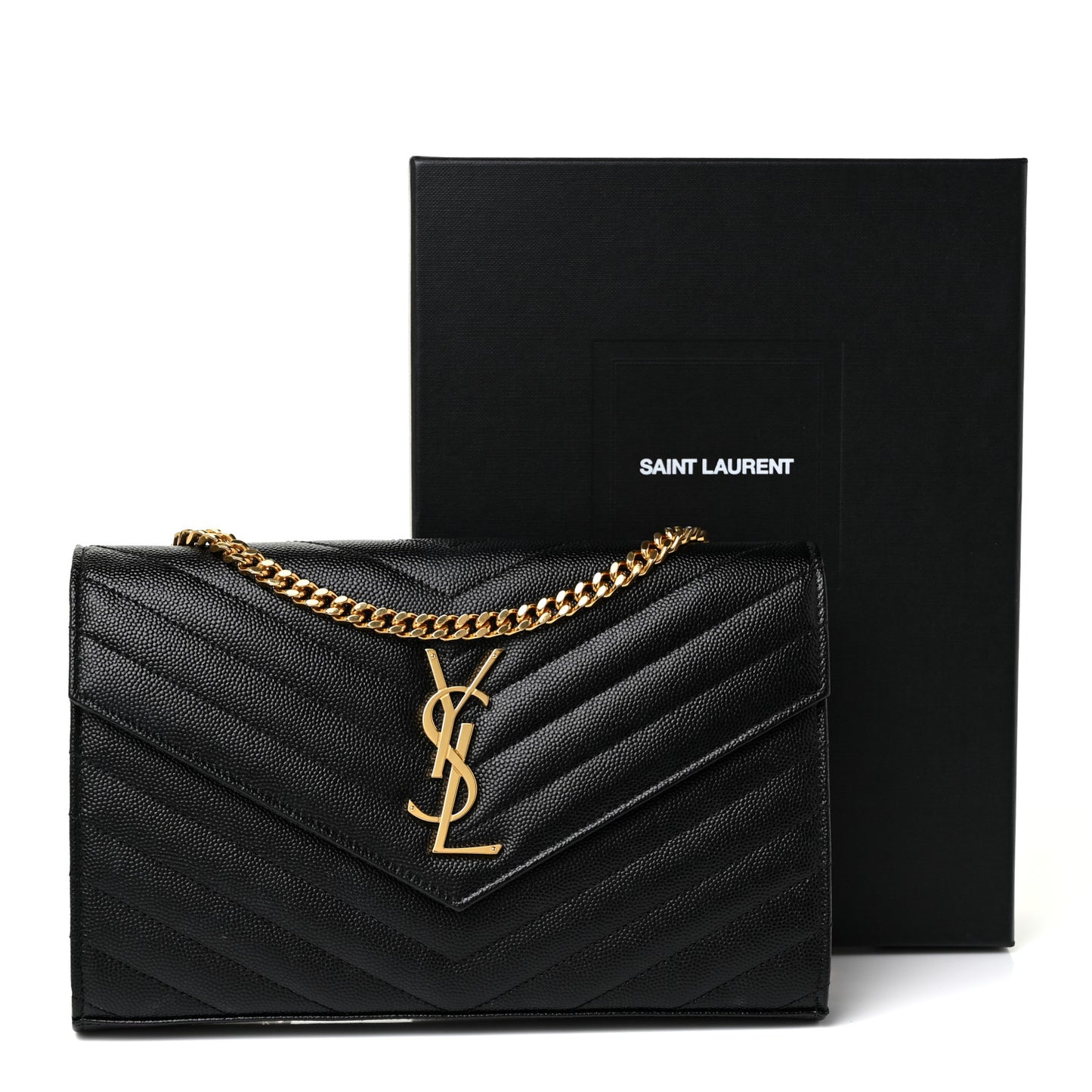 Grain De Poudre Matelasse Chevron Monogram Chain Wallet Black