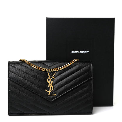 Saint Laurent Grain De Poudre Matelasse Chevron Monogram Chain Wallet Black 19 of 19