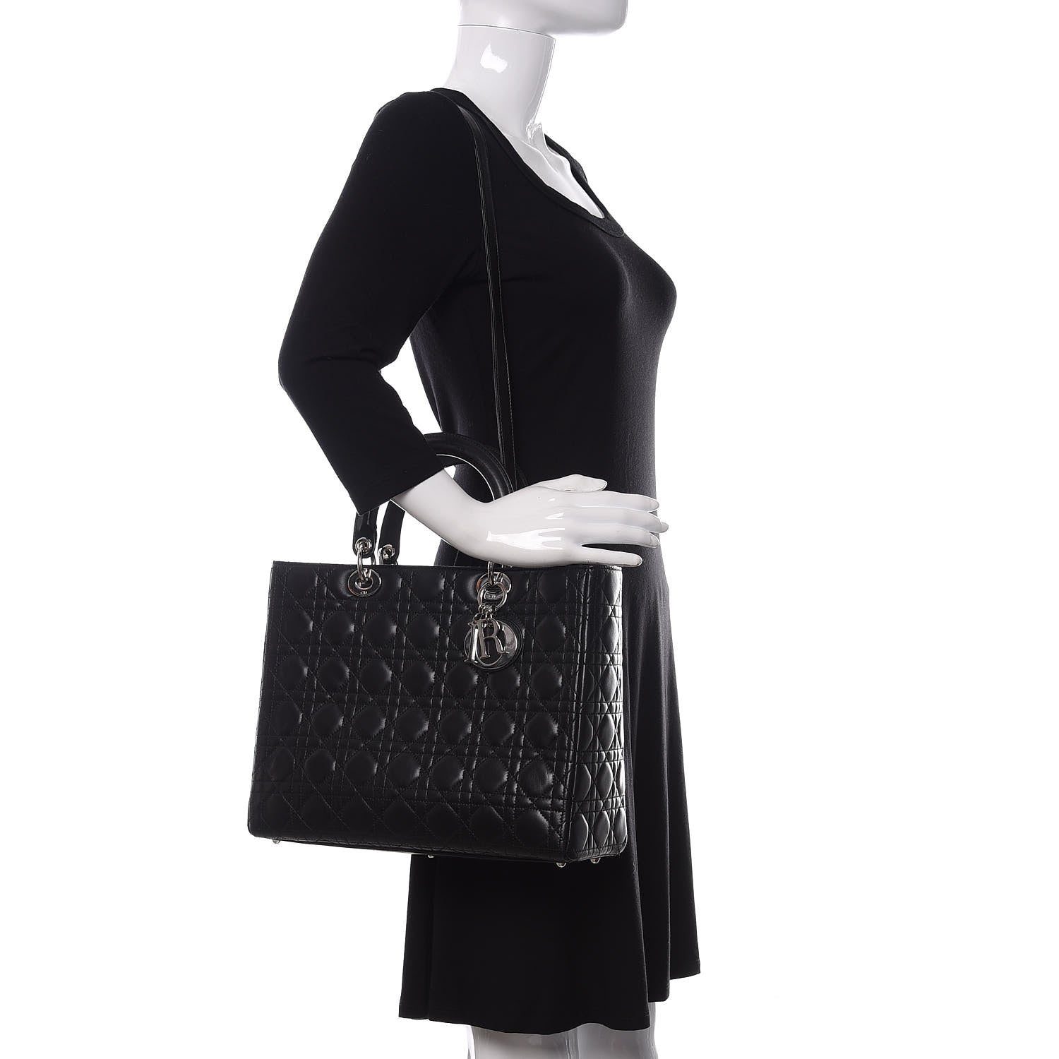 Christian Dior Lambskin Cannage Large Lady Dior Black 2 of 10