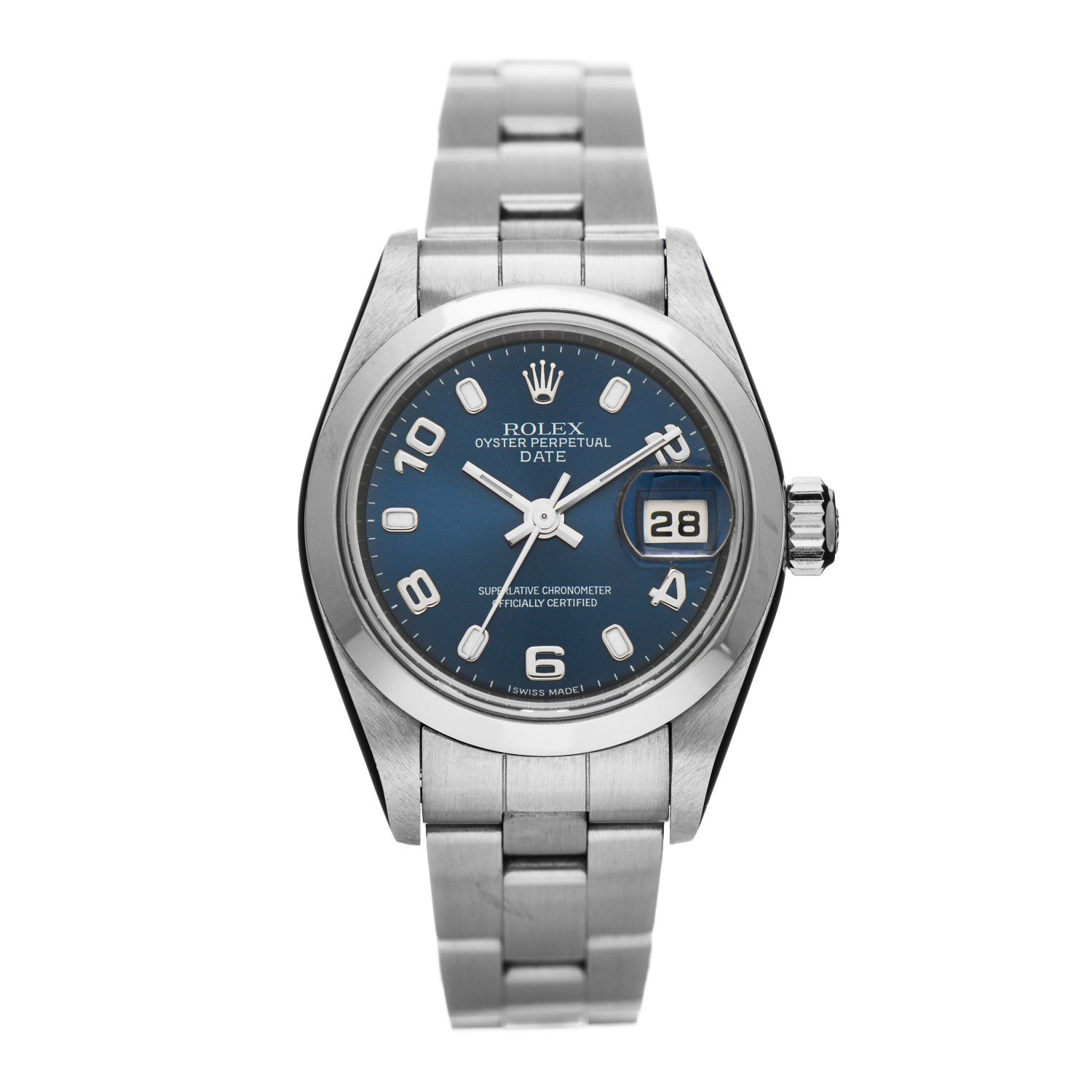 Rolex Stainless Steel 26mm Oyster Perpetual Date Watch Blue 79160 1 of 5