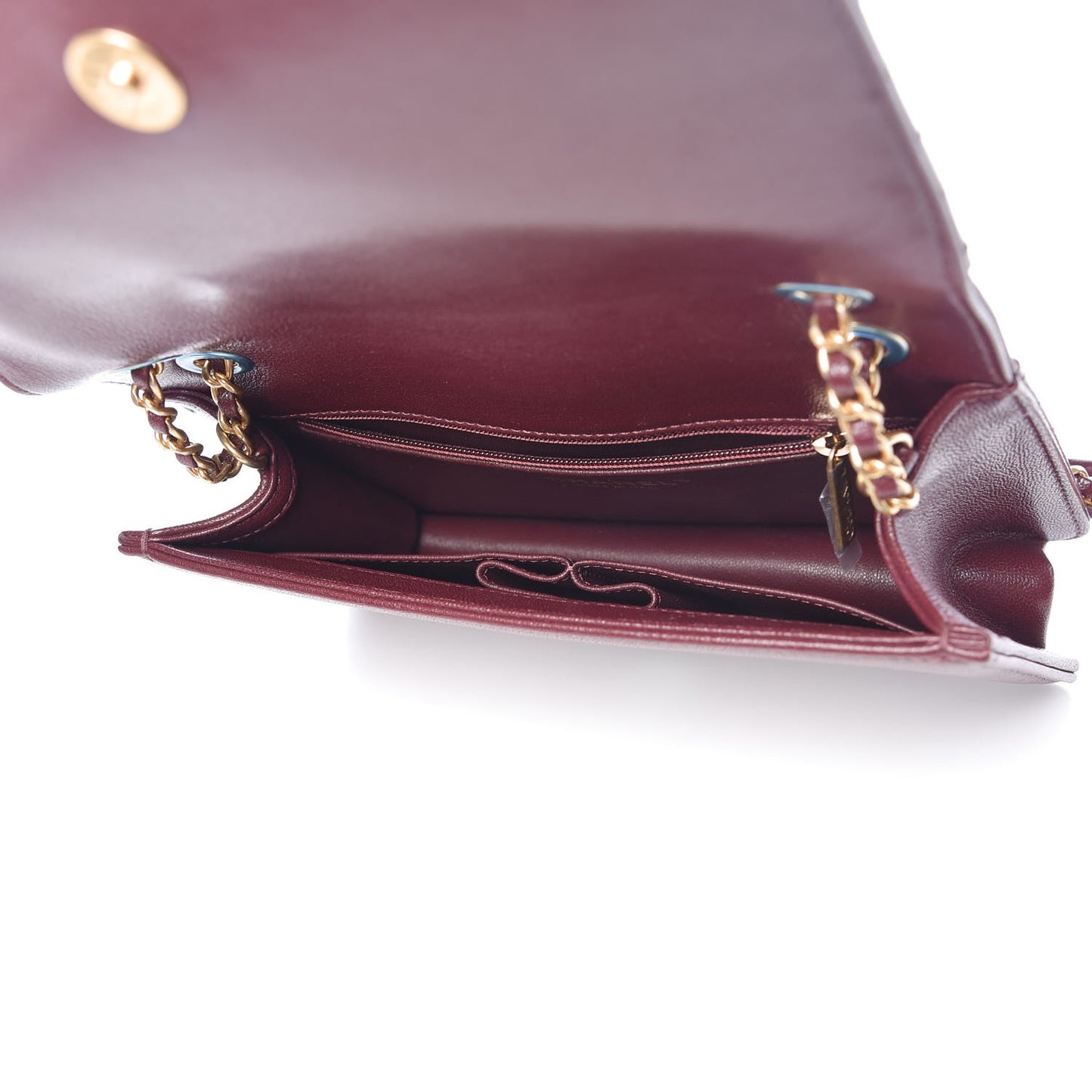 Shiny Sheepskin Chevron Quilted Mini Collar and Tie Flap Burgundy