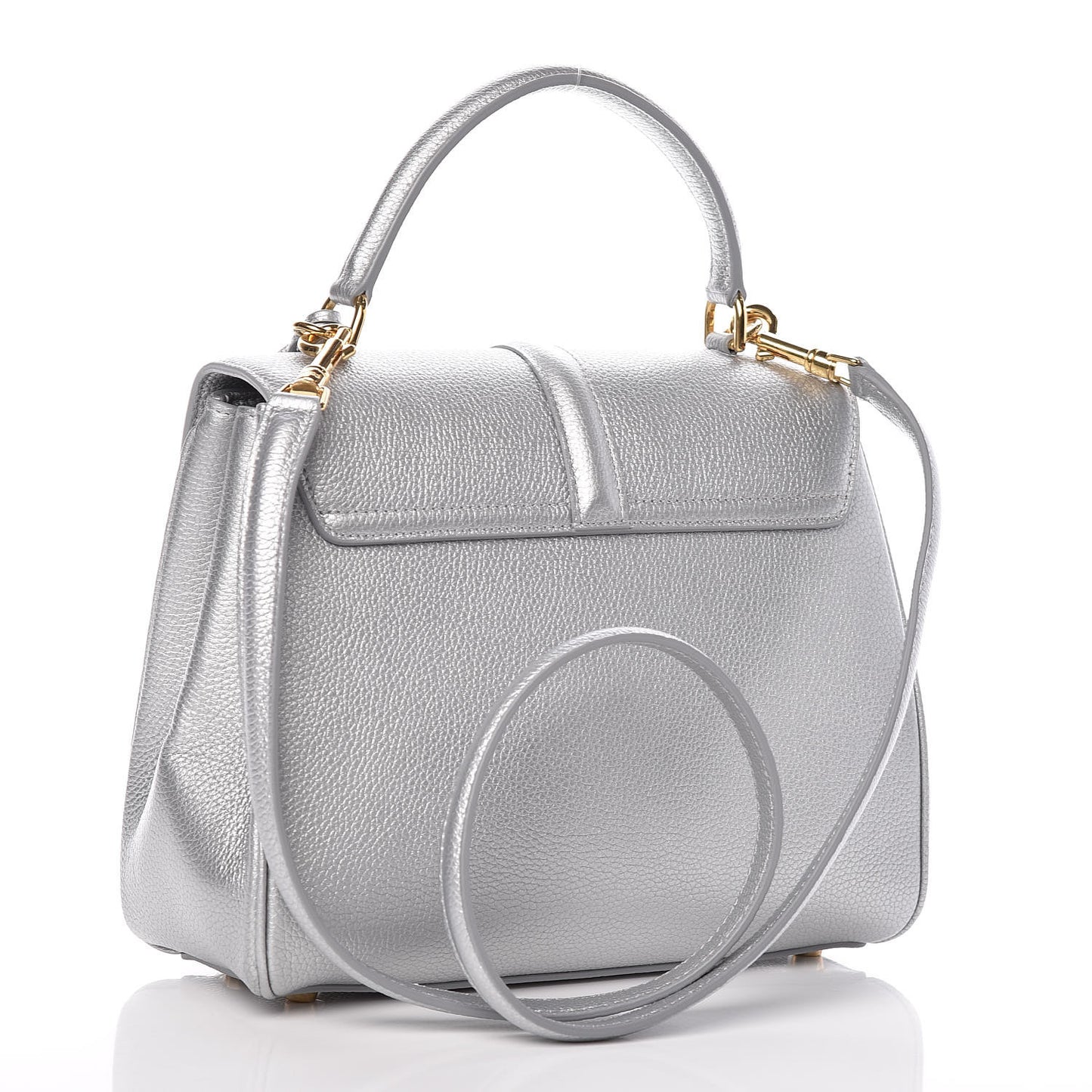 Laminated Grained Calfskin Small 16 Top Handle Bag Silver