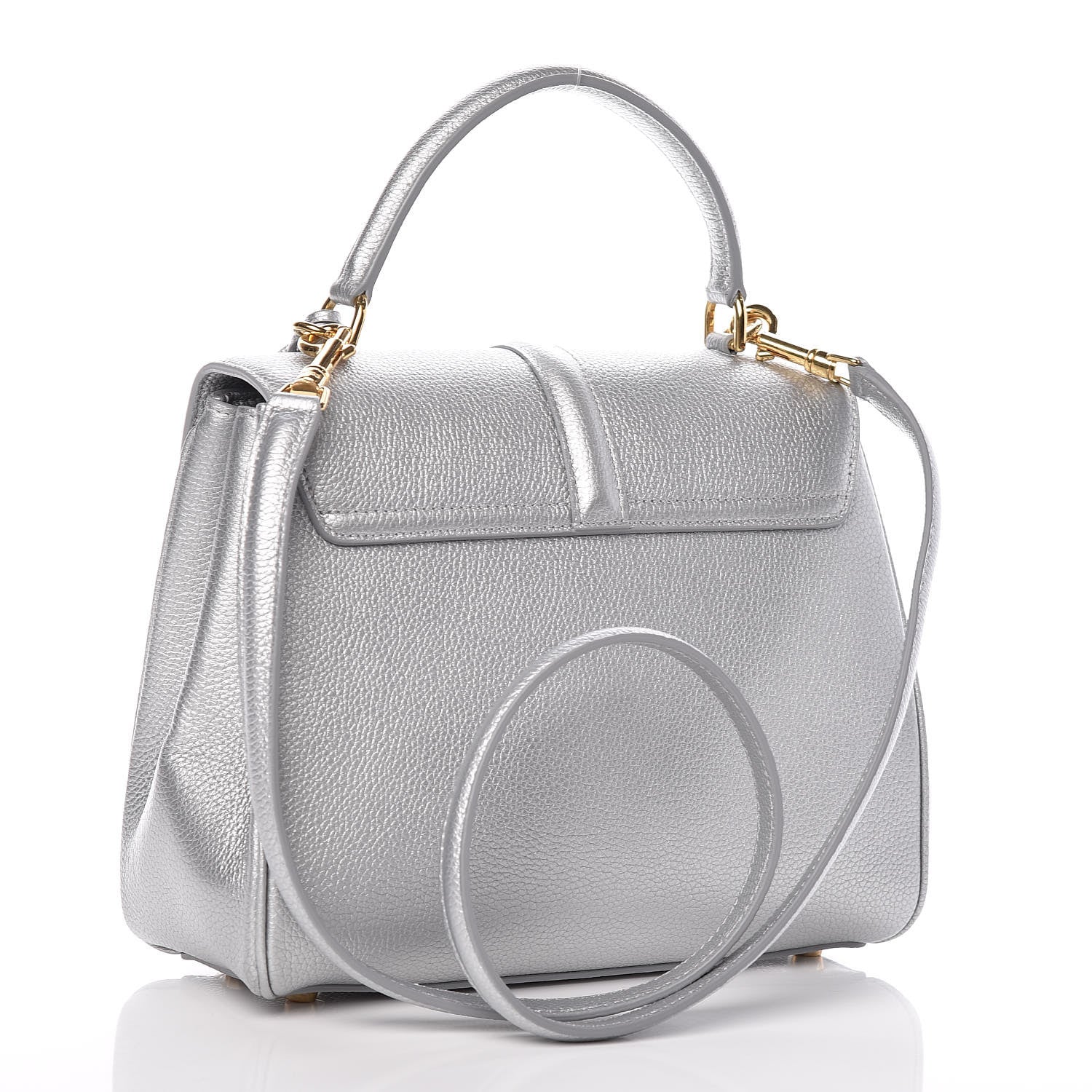 Celine Laminated Grained Calfskin Small 16 Top Handle Bag Silver 3 of 9