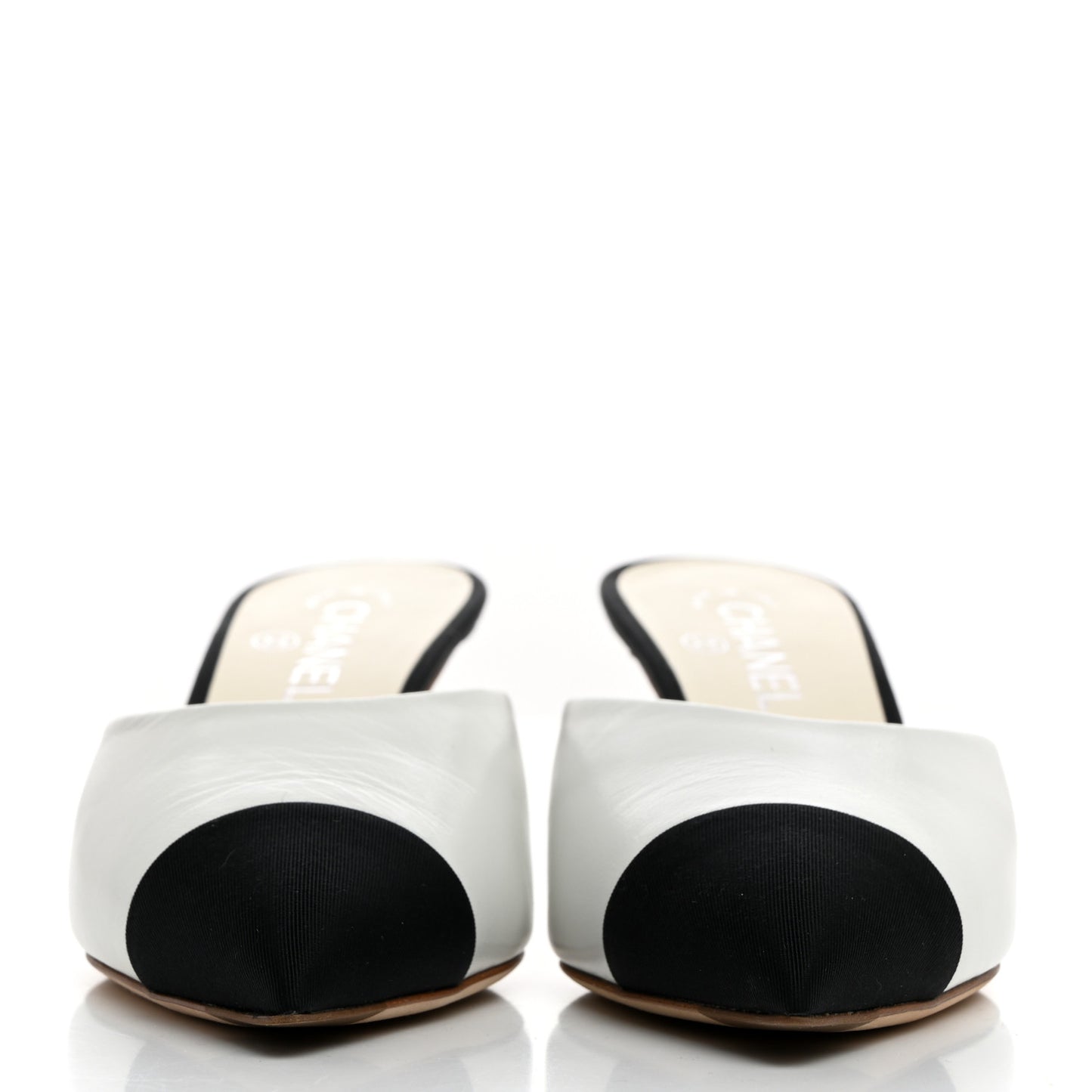 Lambskin Grosgrain Cap Toe Pearl Mule 40 Ecru Black