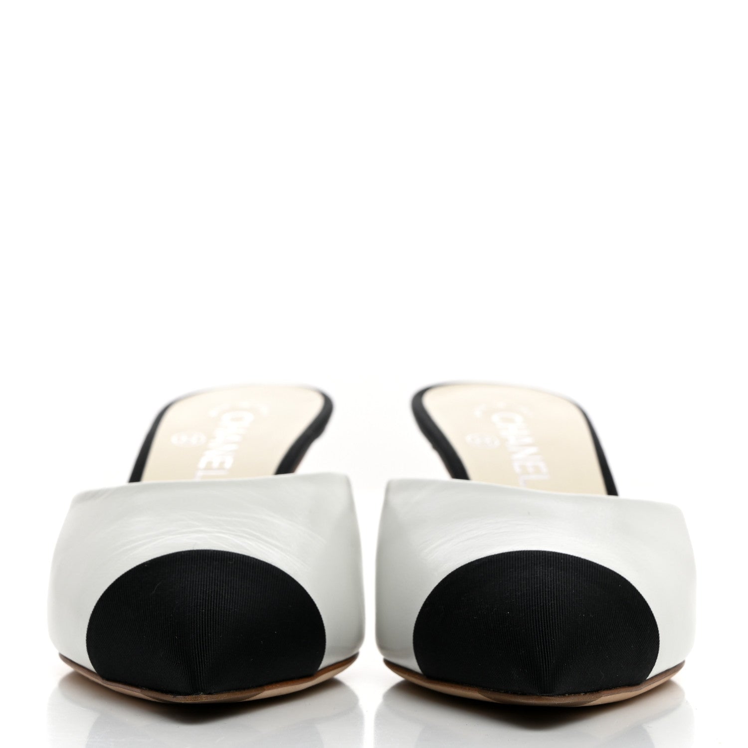 Chanel Lambskin Grosgrain Cap Toe Pearl Mule 40 Ecru Black 2 of 9