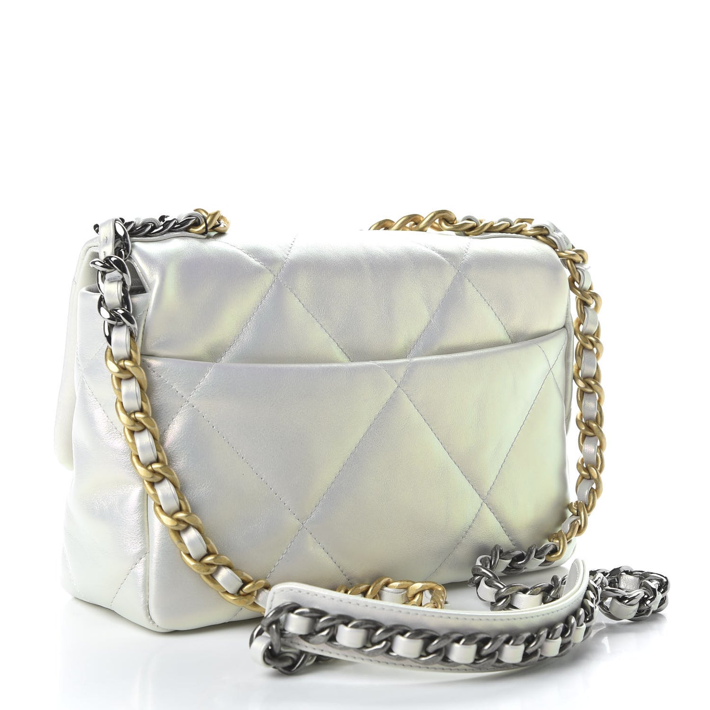 Iridescent Calfskin Quilted Medium 19 Flap White